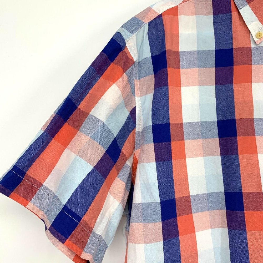 Merona Shirt Mens Blue White Plaid Button Down Short Sleeve - Picture 3 of 7